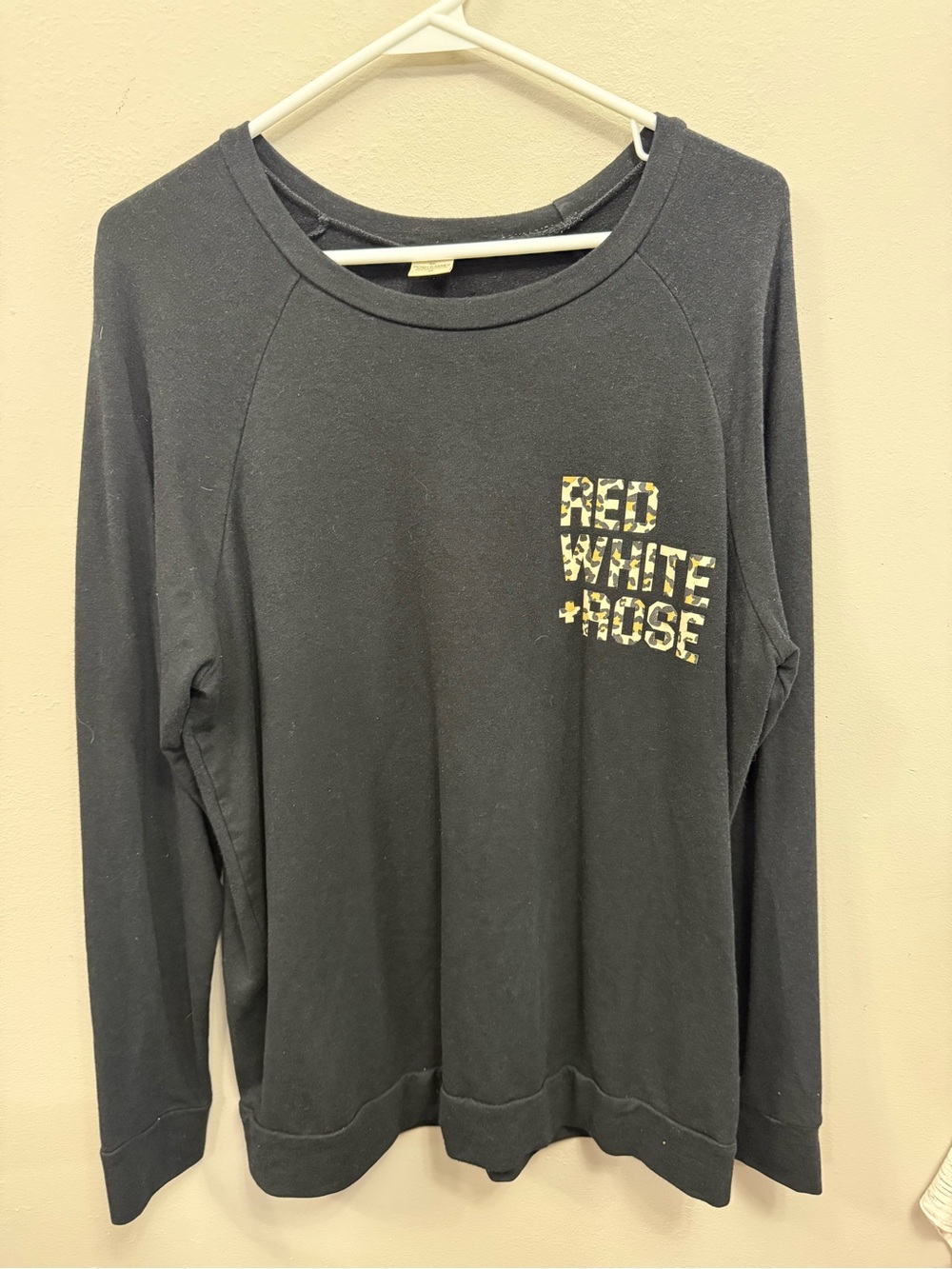 Posh & Cozy Women's Black Long-Sleeve Sweatshirt "Red White +Rose" Wine Graphic
